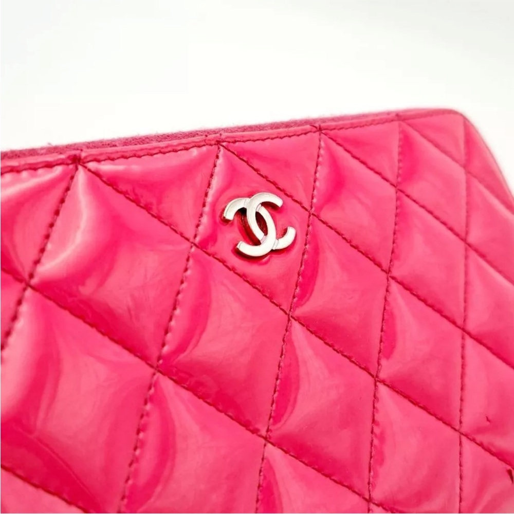 CHANEL Matelasse Patent Quilted Zippy Pink Long Wallet CC + Box - Picture 5 of 13